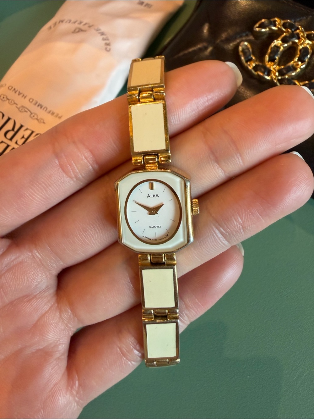Alba Gold and White Ladies Bracelet Watch